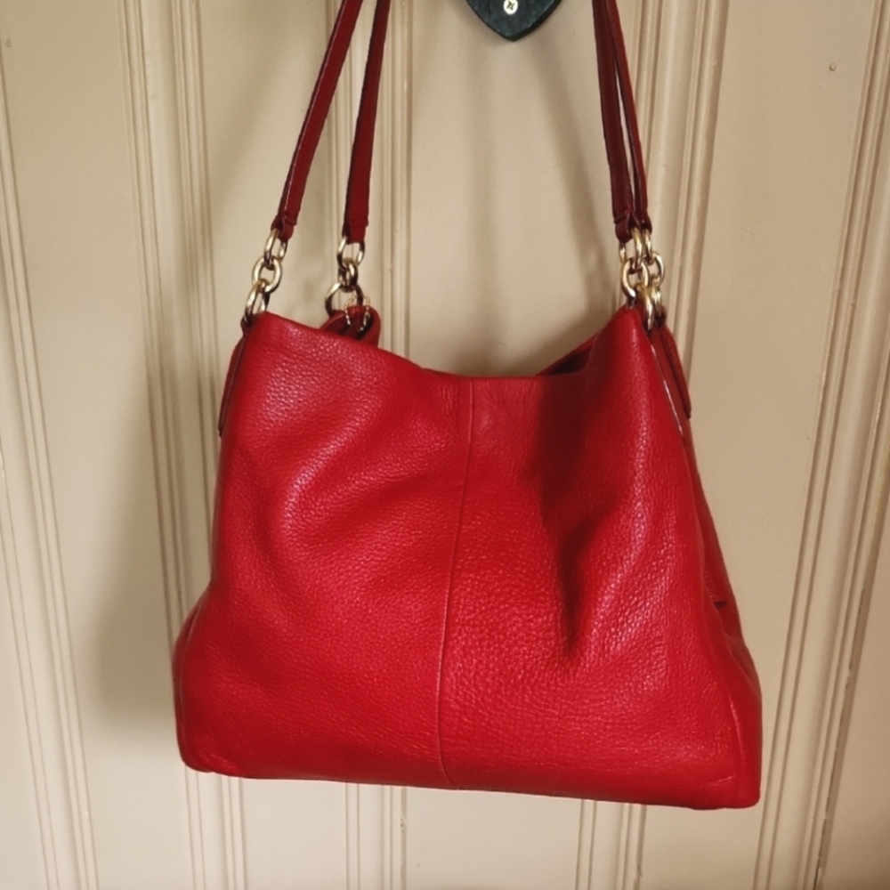🖤Coach Madison Phoebe Red Leather Shoulder Bag With Gold Hardware